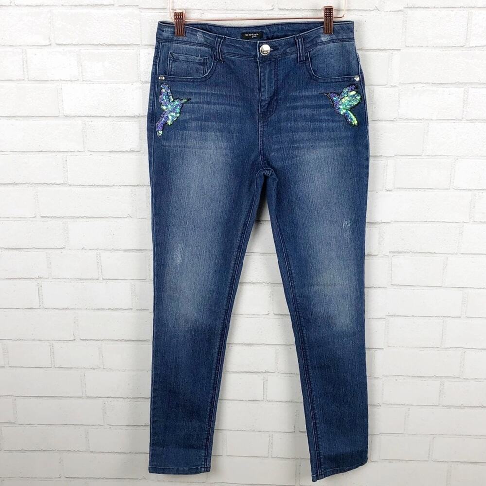 Bebe Girls Skinny Jeans with Colorful Sequin Dove Size 16